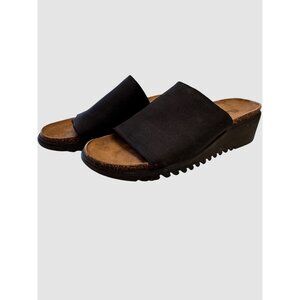 Via Nature Stretch Black Slip on Sandal SIze 7 EU Cork Suede Instep Wedge